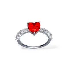 GENERICO - Anillo de Plata Solitario Corazón Circón Granate