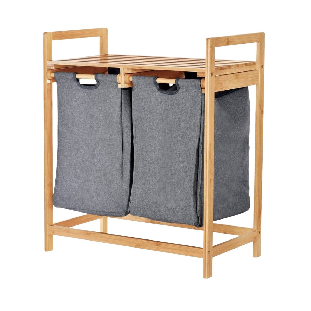 SANTU HOME & DECO - Estante de Bambú Para Ropa Con Doble Cesta Gris