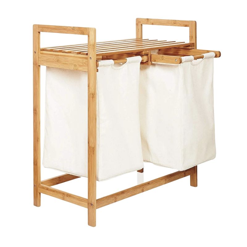 SANTU HOME & DECO - Estante de Bambú Para Ropa Con Doble Cesta Beige