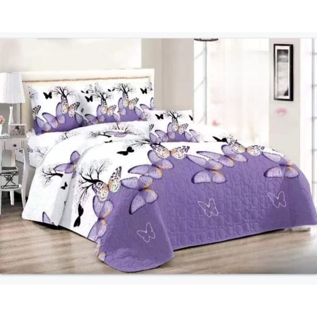 GENERICO - Quilt de Verano 2 plazas. Color Blanco con Diseño Cc2211