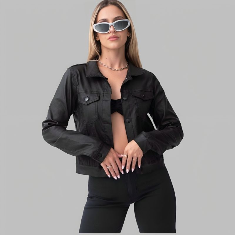 D'JOE - Chaqueta Clasica Ecocuero Mujer