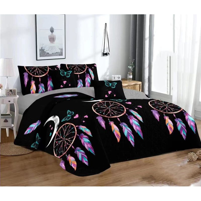 GENERICO - CUBRECAMA KING NEGRO DISEÑO ATRAPA SUEÑO MULTICOLOR QUILT DE VERANO TF