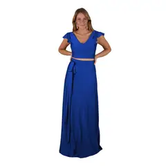 MARIA PASKARO - Conjunto Lima Azulino Lycra Falda Lazo - Azul