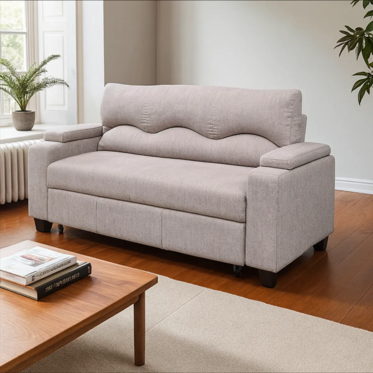 MUEBLERIA LATINA - SOFA CAMA FUNCIONAL 2 PZ DECO LINO CREAM CHOCOLATE