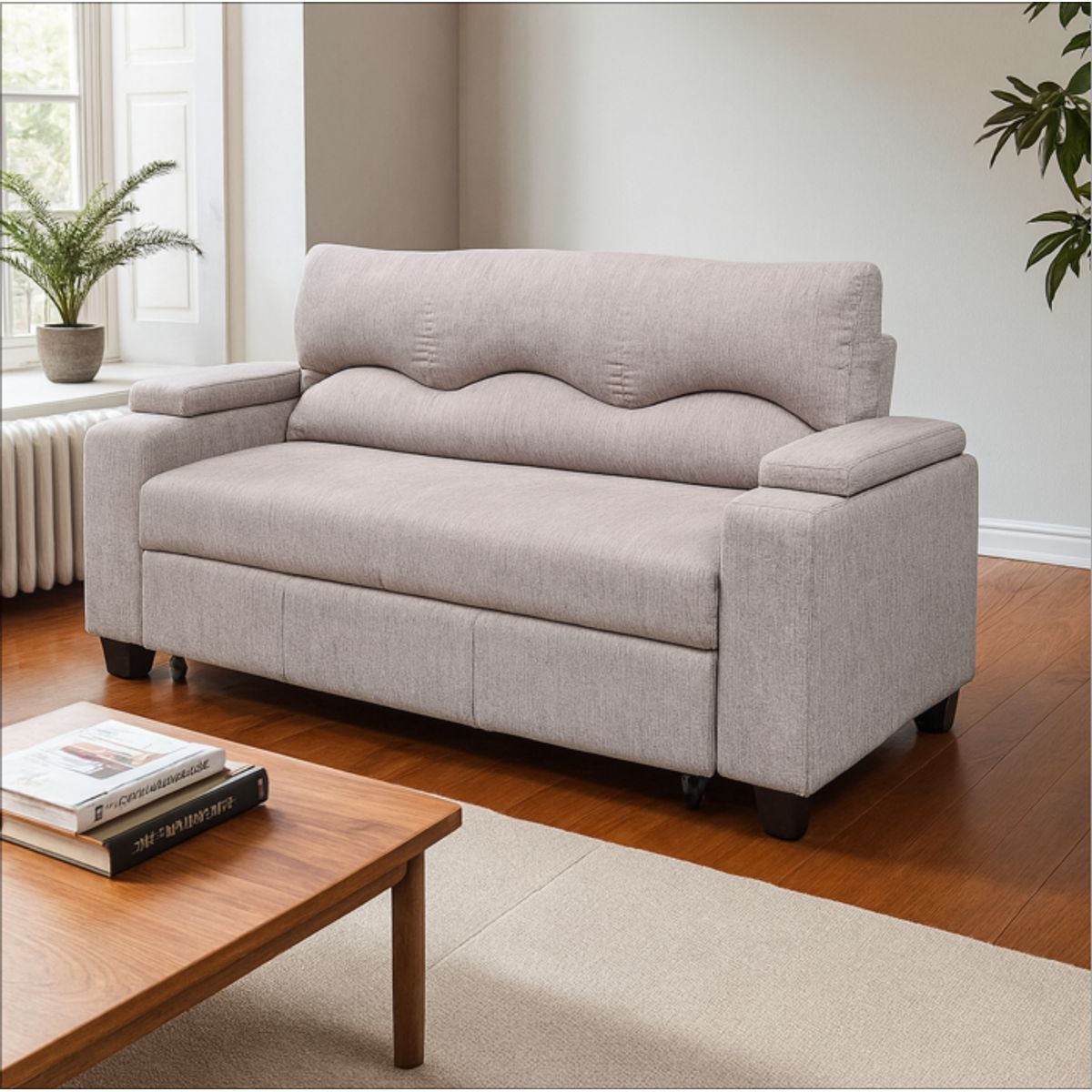 MUEBLERIA LATINA - SOFA CAMA FUNCIONAL 2 PZ DECO LINO CREAM CHOCOLATE