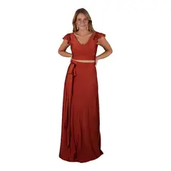 MARIA PASKARO - Conjunto Lima Terracota Lycra Falda Lazo - Beige