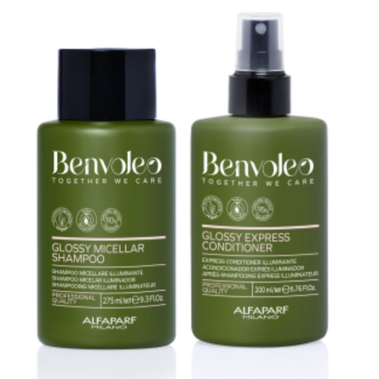 KIT VEGANO BRILLO SHAMPOO 275 ML + ACONDICIONADOR 200 ML ALFAPARF BENVOLEO..-