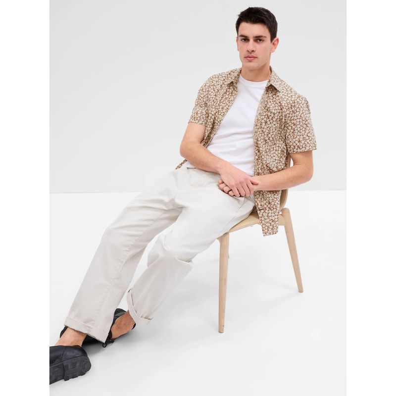 GAP - Camisa Hombre Poplin Manga Corta Café GAP