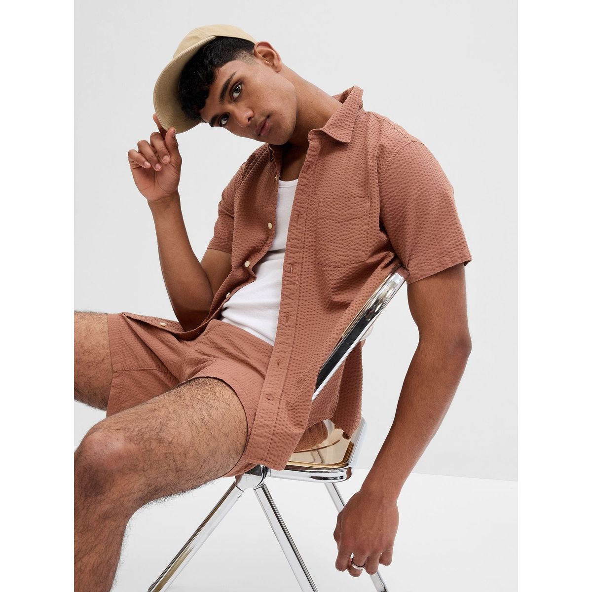 GAP - Camisa Hombre Texturada Standard Fit Café GAP