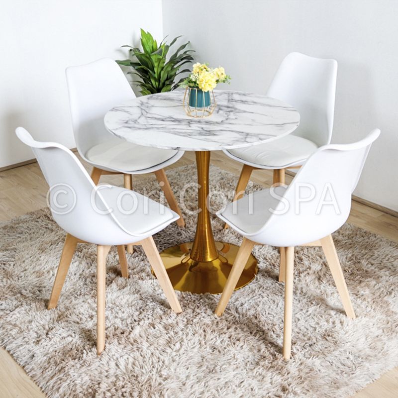 CORI CORI - Comedor Mesa Tulip Gold 80 cms + 4 Sillas Tulip Blancas