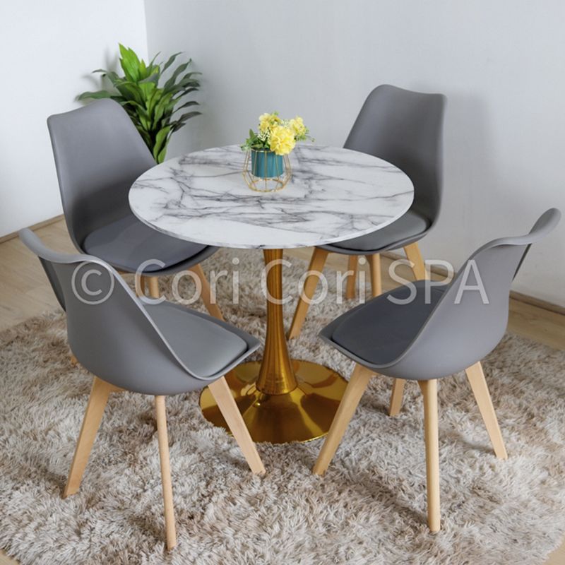 CORI CORI - Comedor Mesa Tulip gold 80 cms + 4 Sillas Tulip Gris