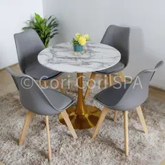 CORI CORI - Comedor Mesa Tulip gold 80 cms + 4 Sillas Tulip Gris
