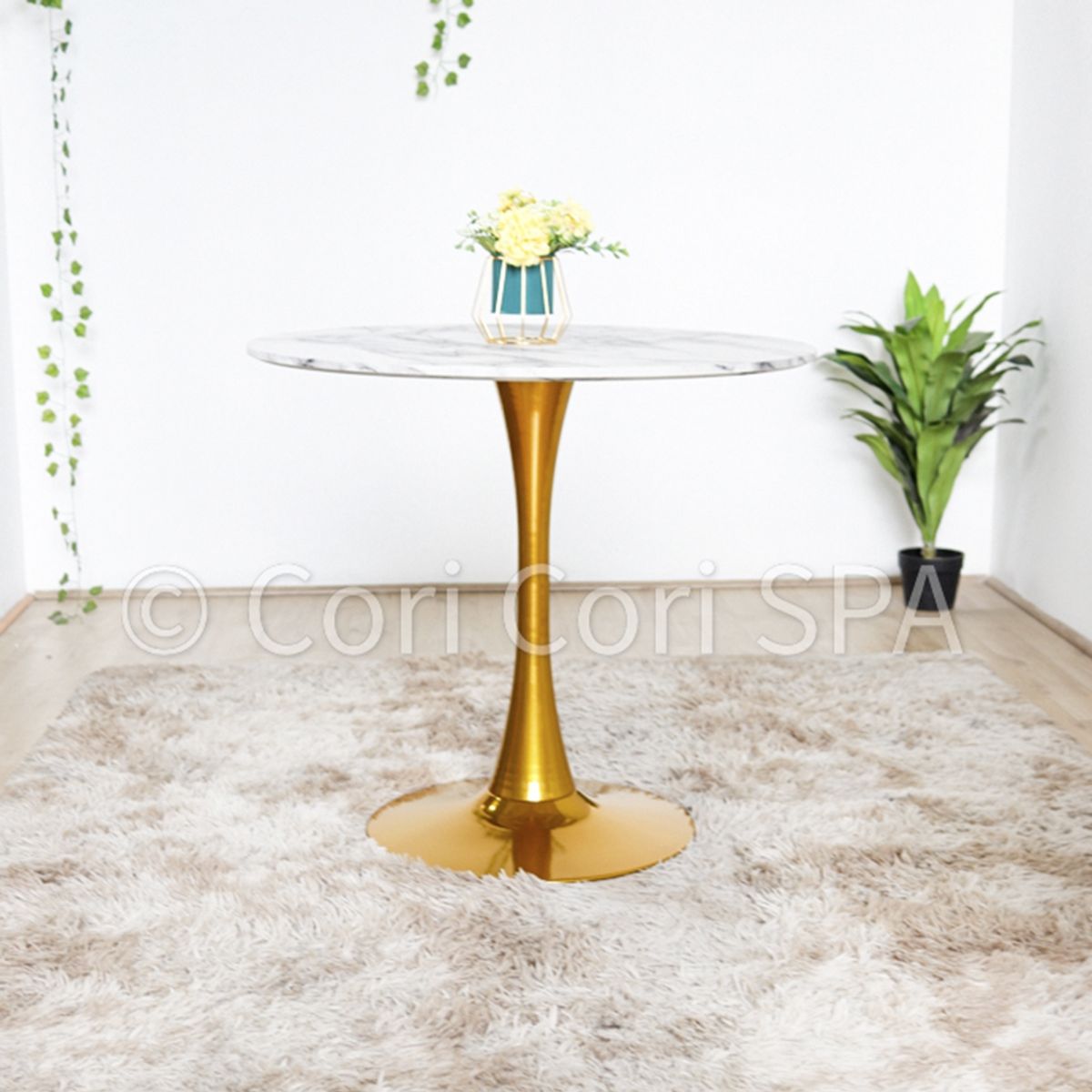 CORI CORI - Comedor Mesa Tulip Gold 80 cms + 4 sillas Tulip Chocolate