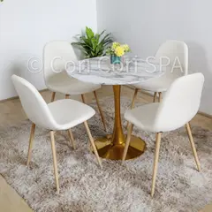 CORI CORI - Juego de Comedor Mesa Tulip Gold 80cm + 4 Sillas Scoop Beige