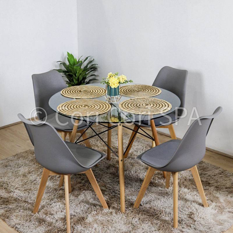 CORI CORI - Juego de Comedor Mesa Eames Vidrio 100 cm + 4 Sillas Tulip gris