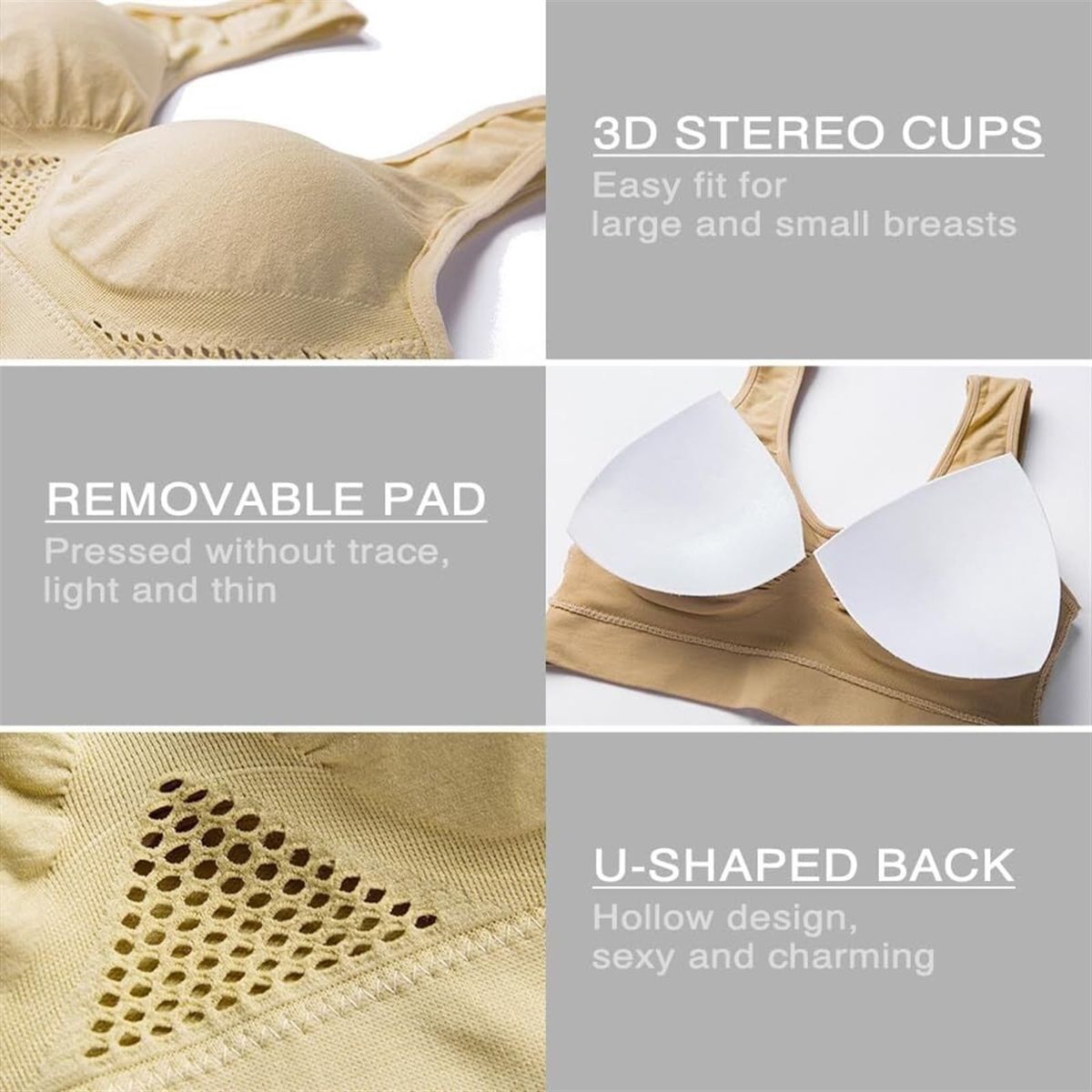 EVERSO - Pack 3 Sostén Deportivo Elasticado Mujer Peto Sujetador-