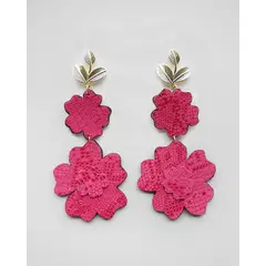 JARDIN DEL ESTE - Aros de cuero Peonias Fucsia