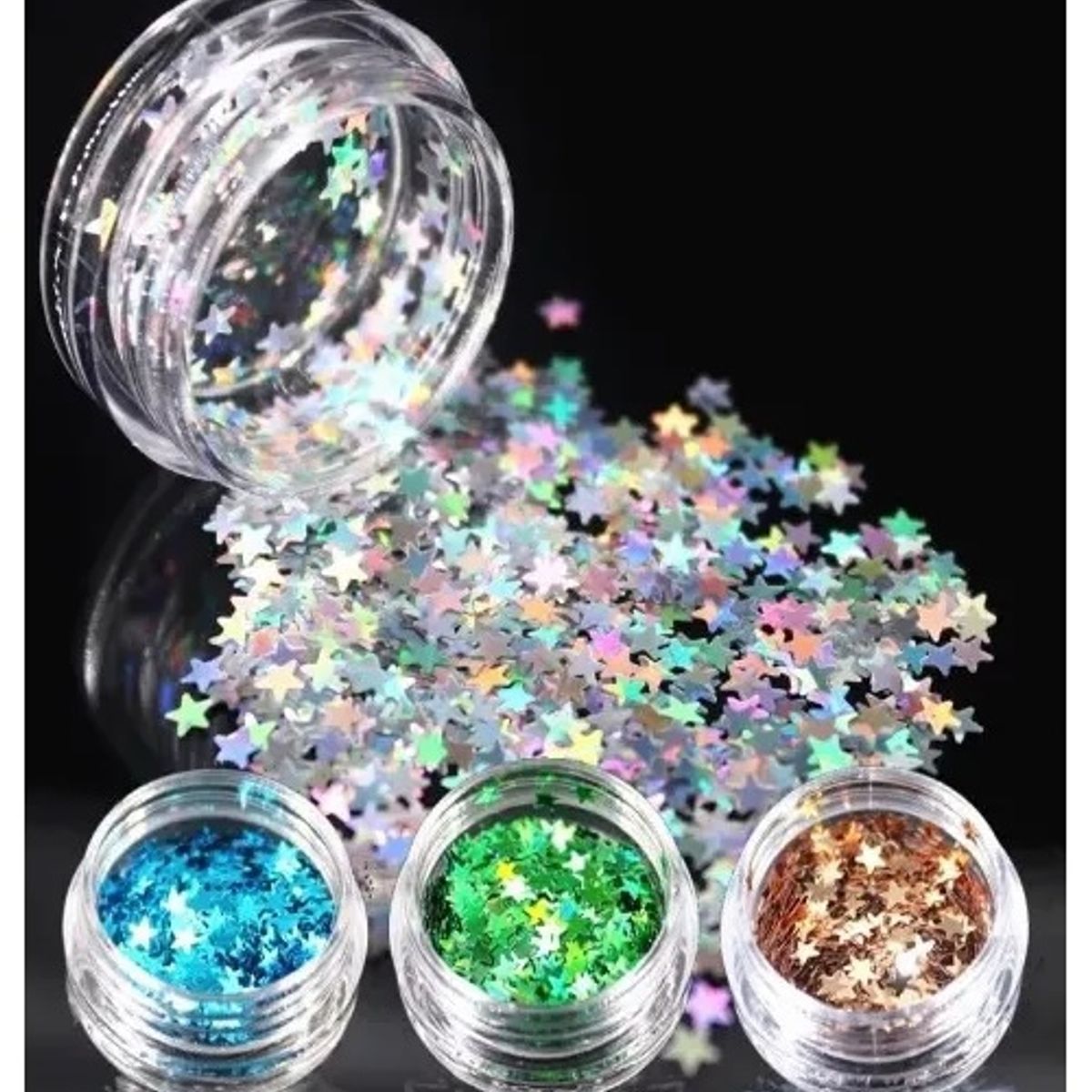 GENERICO - Glitter Para Resina Uv 14 Estrellas Holográfica Aros Llavero