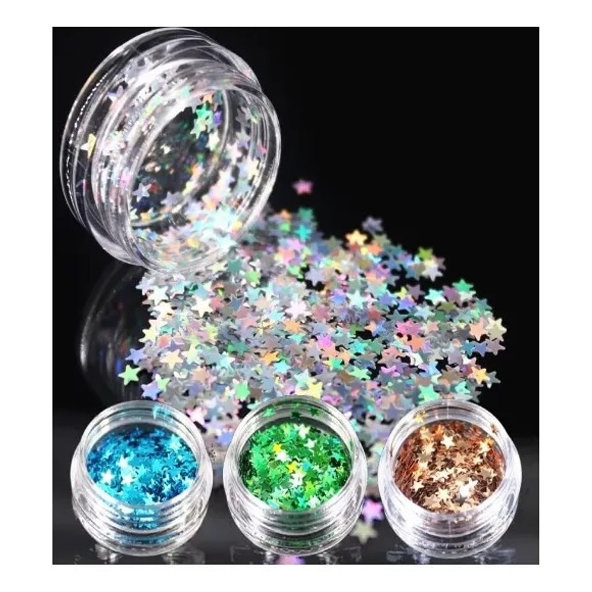 GENERICO - Glitter Para Resina Uv 14 Estrellas Holográfica Aros Llavero