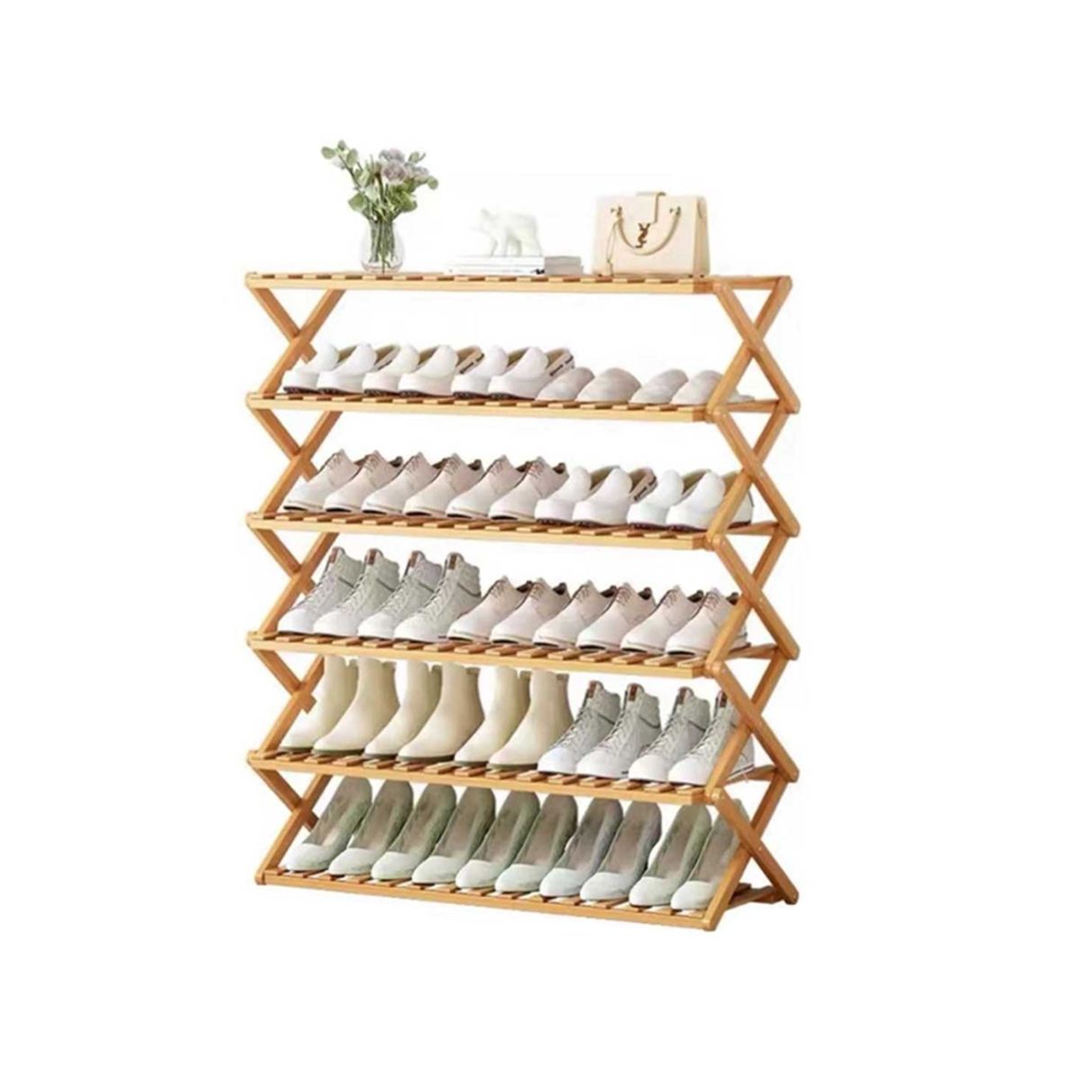 NEWTREE - Zapatera de Madera 6 Niveles Plegable 69x25x100cm