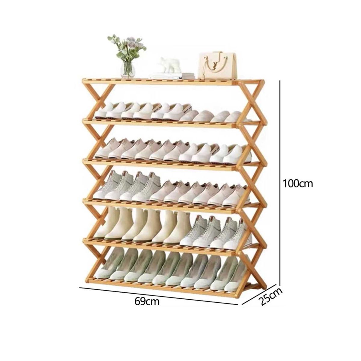 NEWTREE - Zapatera de Madera 6 Niveles Plegable 69x25x100cm