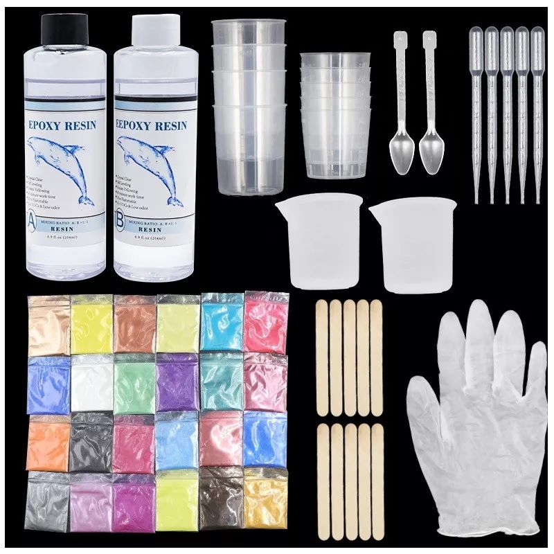 GENERICO - Resina Epóxica Cristal Kit Iniciación Mica 55pcs 1.1 408ml