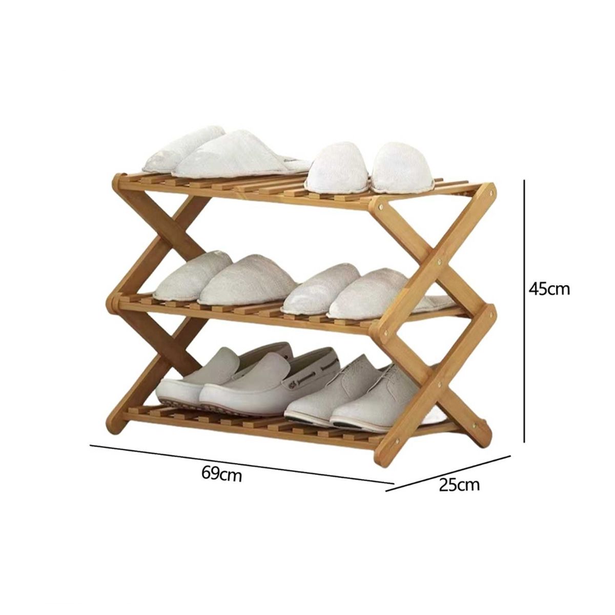 NEWTREE - Zapatera de Madera 3 Niveles Plegable 69x25x45cm