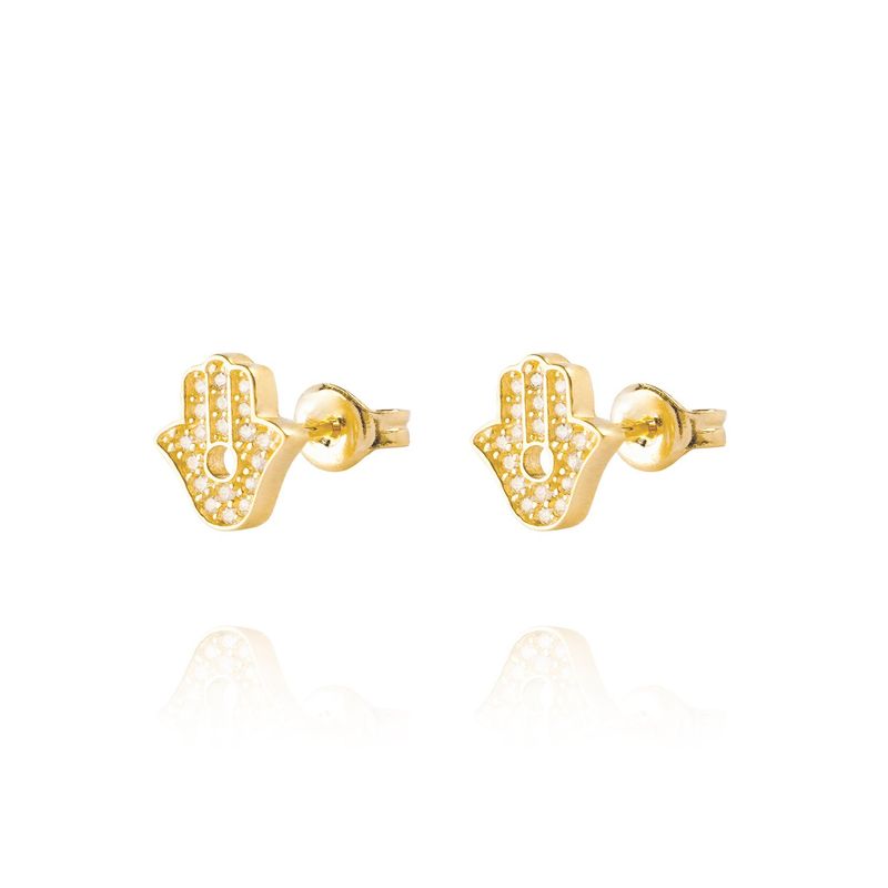 JB JOYAS BARON - Aros de Oro 18kt Mano Fatima Circón