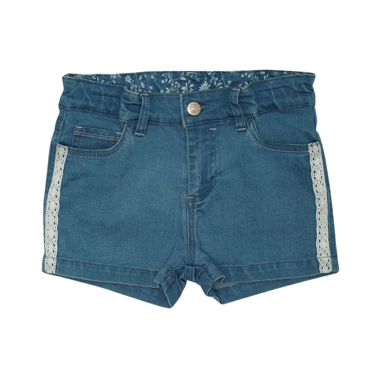 PILLIN - Short Mezclilla De Niña Con Cinta Macramé Azul Pillin