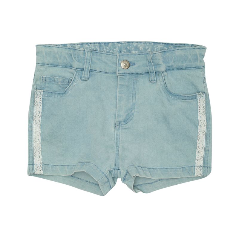 PILLIN - Short Mezclilla De Niña Con Cinta Macramé Celeste Pillin