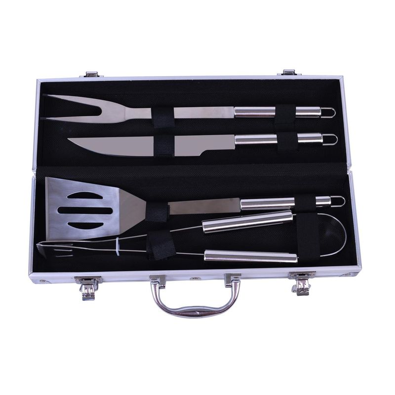 SOHOGAR - Set 4 accesorios parrilleros de acero y maletin de metal