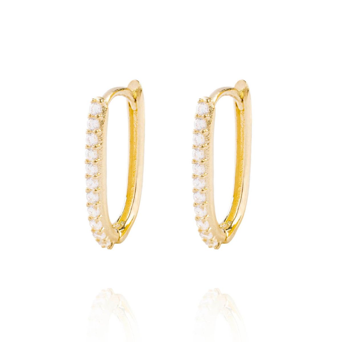 JB JOYAS BARON - Aros de Oro 18kt Argollas Tipo Ovalada con Circones