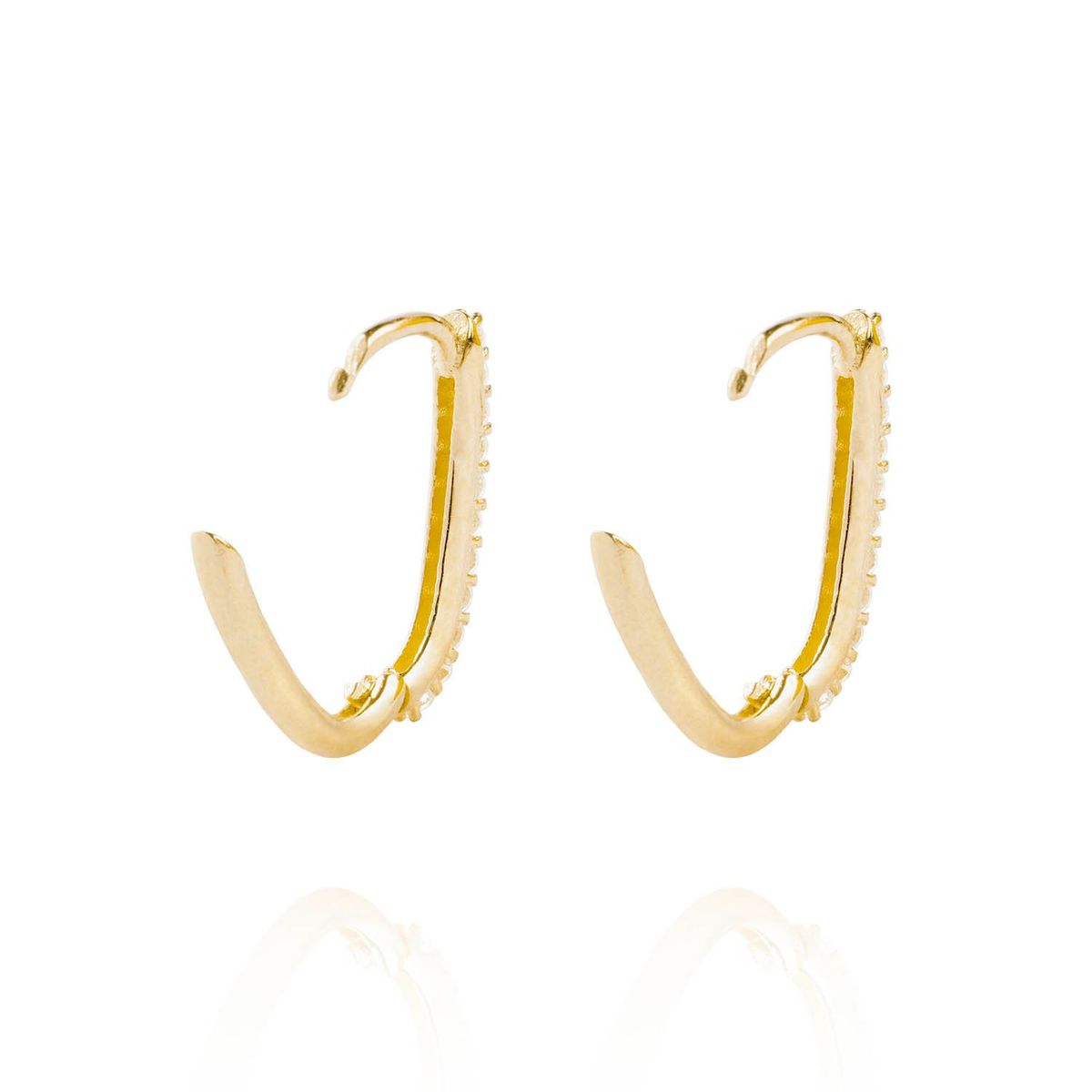 JB JOYAS BARON - Aros de Oro 18kt Argollas Tipo Ovalada con Circones