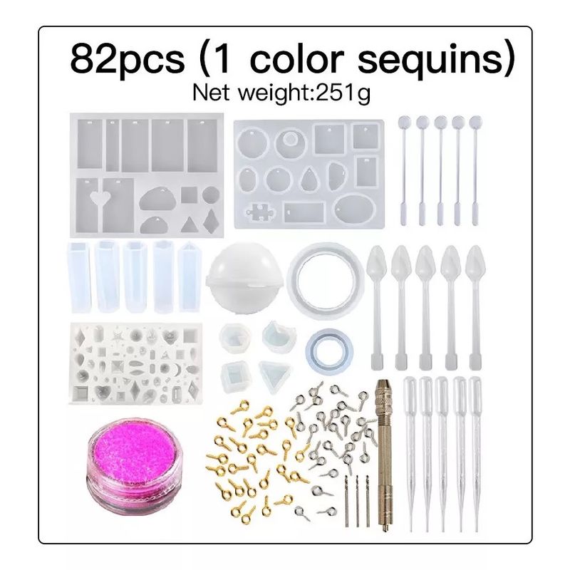 GENERICO - Kit Molde Silicona Resina Uv Inicio Collar Llavero Aros 82pc
