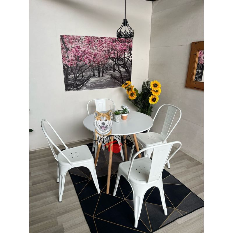GENERICO - Comedor hielo (Mesa 80DMelamina + 4 Sillas Tolix BLANCO)