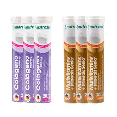 NUTRAZUL - Colágeno Marino Hidrolizado 1000 mg (3) + Multivitamícos Senior (3) - Pack 6 unidades..