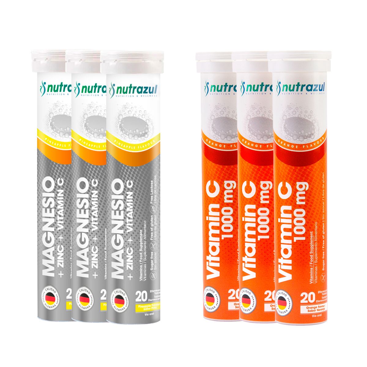 NUTRAZUL - Magnesio 350 mg + Zinc (3) + Vitamina C 1000 mg (3) - Pack 6 unidades..