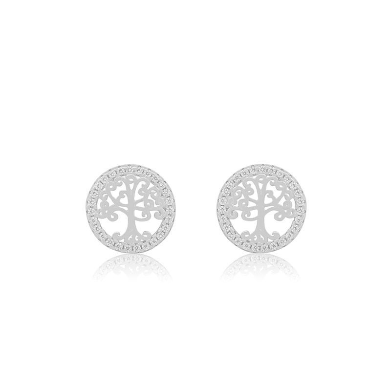JB JOYAS BARON - Aros de Plata Esterlina 925 Arbol de la Vida Circon