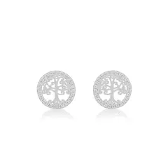 JB JOYAS BARON - Aros de Plata Esterlina 925 Arbol de la Vida Circon