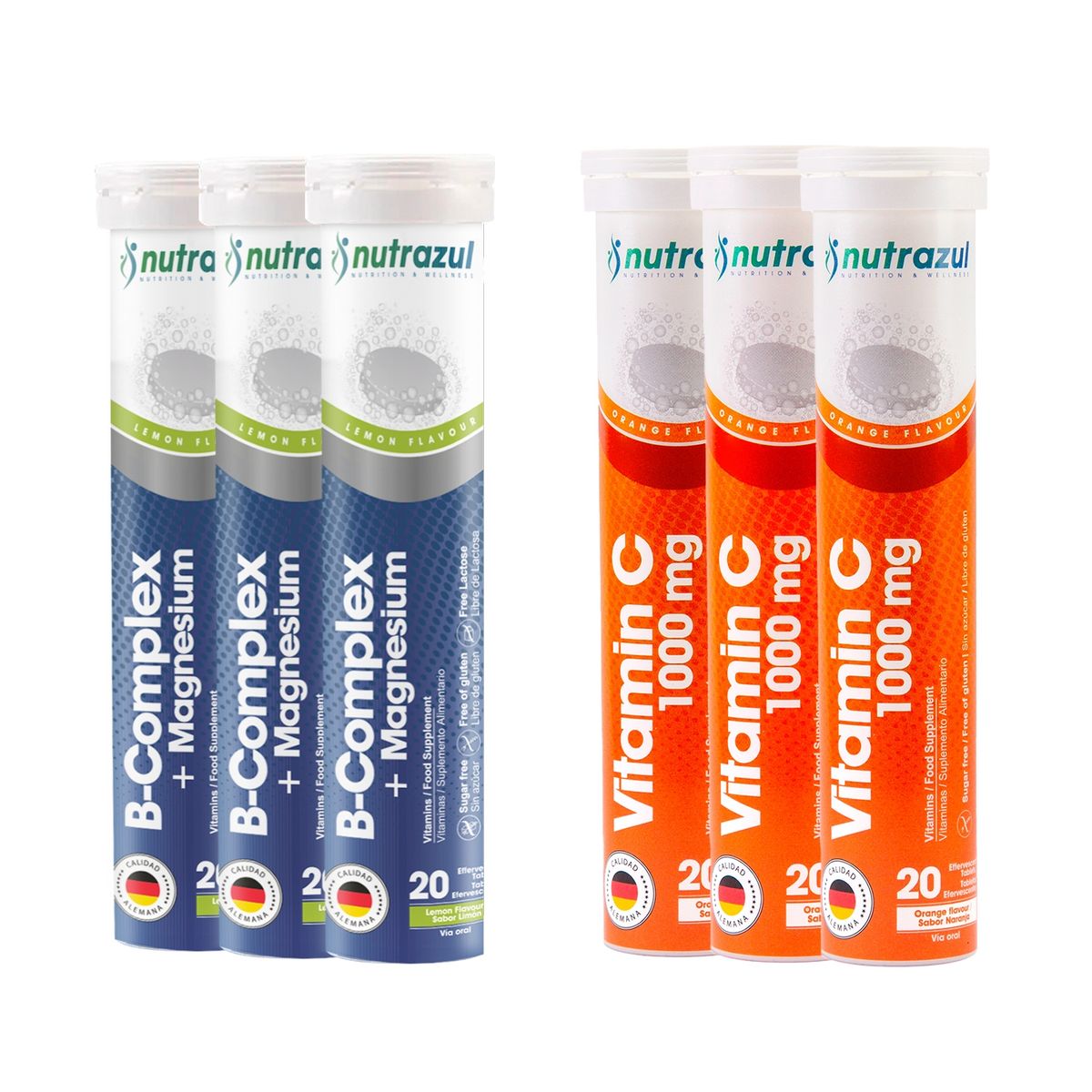 NUTRAZUL - Bcomplex - Magnesio (3) +  Vitamina C 1000 mg (3)  - Pack 6 unidades..