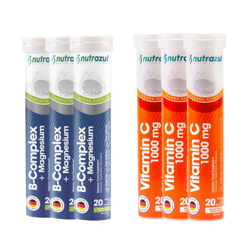 NUTRAZUL - Bcomplex - Magnesio (3) +  Vitamina C 1000 mg (3)  - Pack 6 unidades..