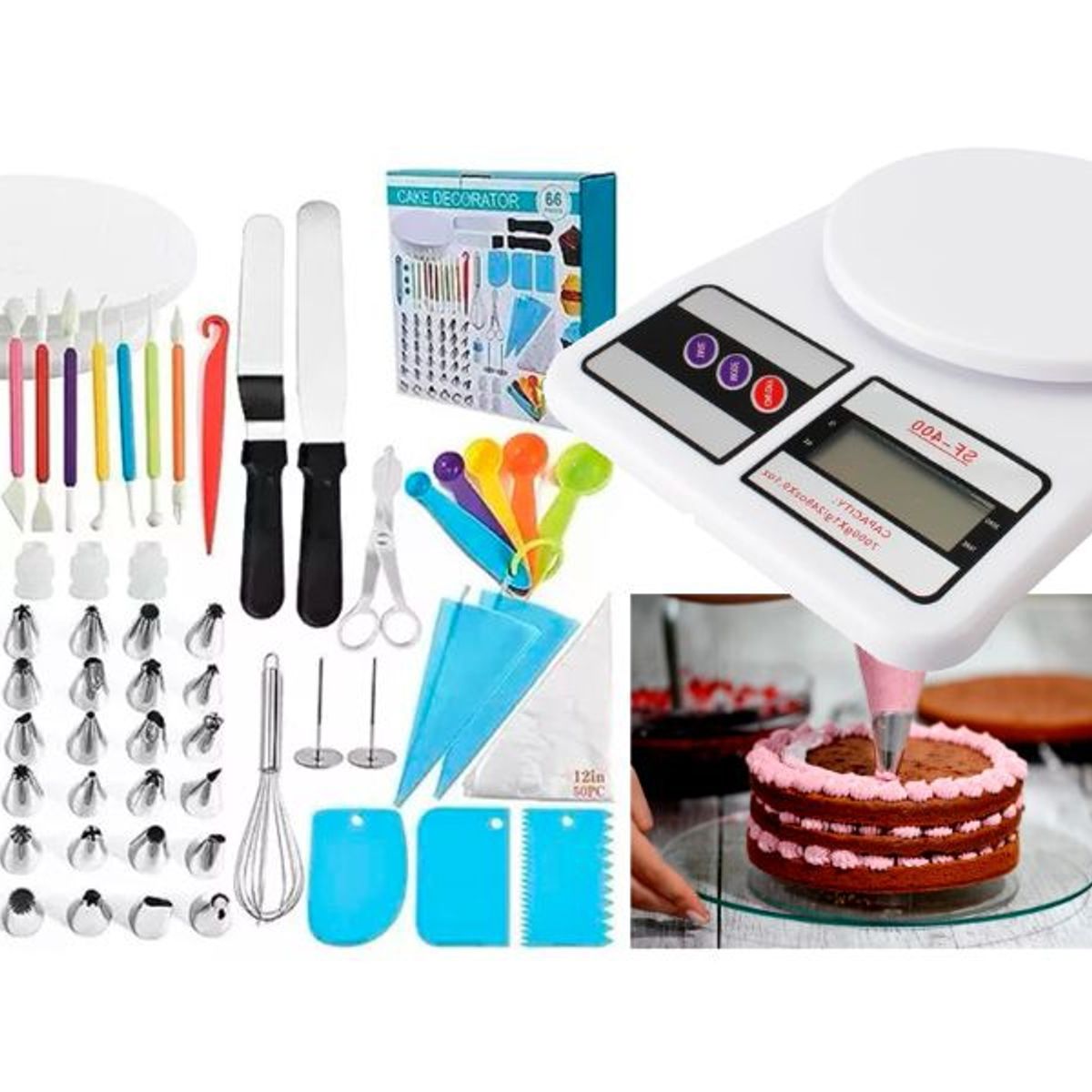 GENERICO - Kit De Decoración Pasteles De 66 Pzs + Pesa Gramera Tortas