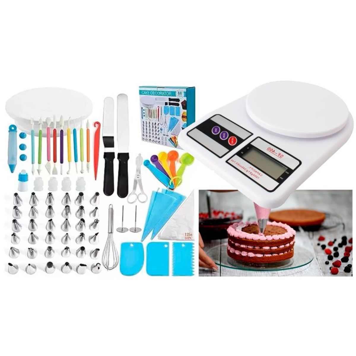 GENERICO - Kit De Decoración Pasteles De 66 Pzs + Pesa Gramera Tortas