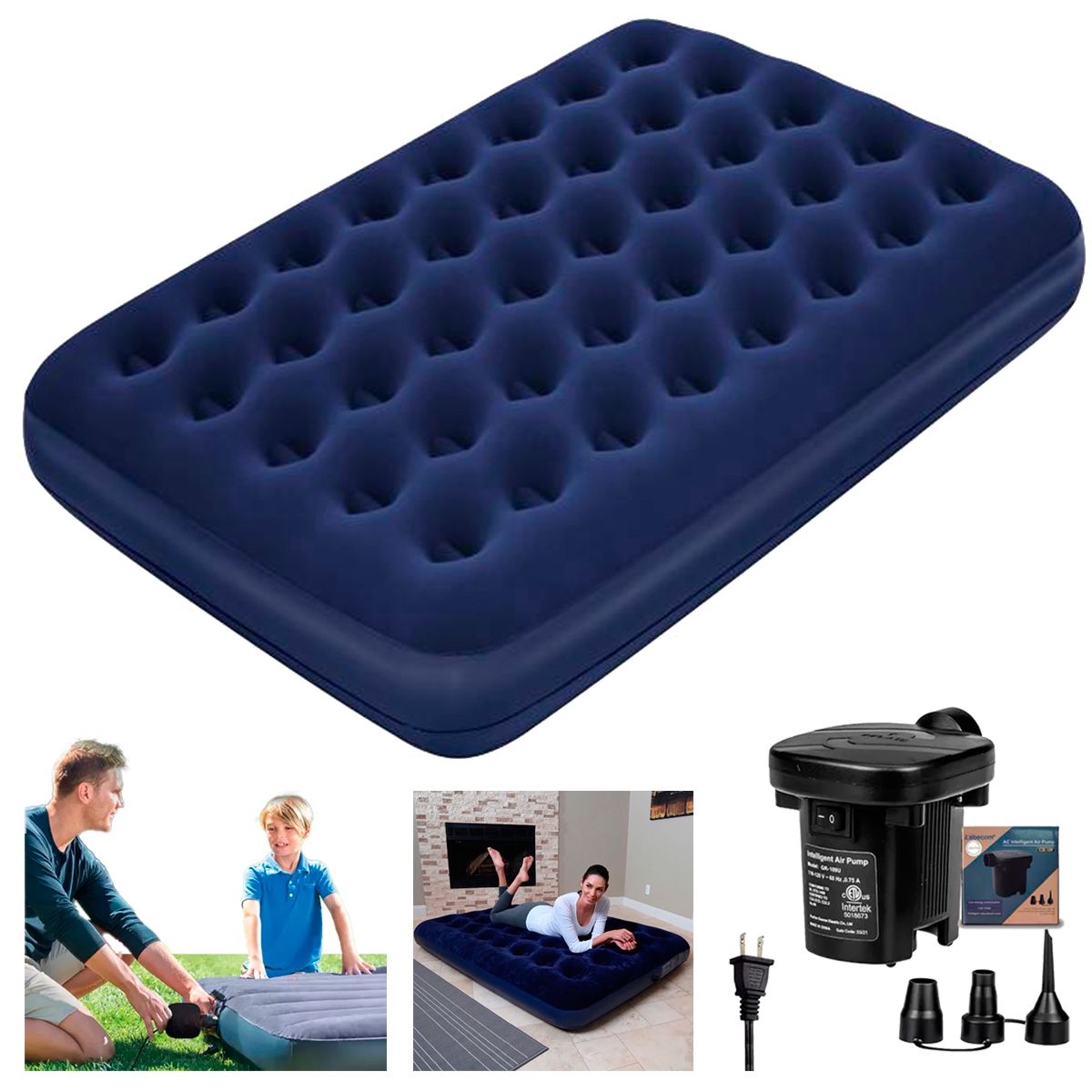 GENERICO - Colchón Inflable 1 Plaza + Bomba De Aire Portátil Práctico