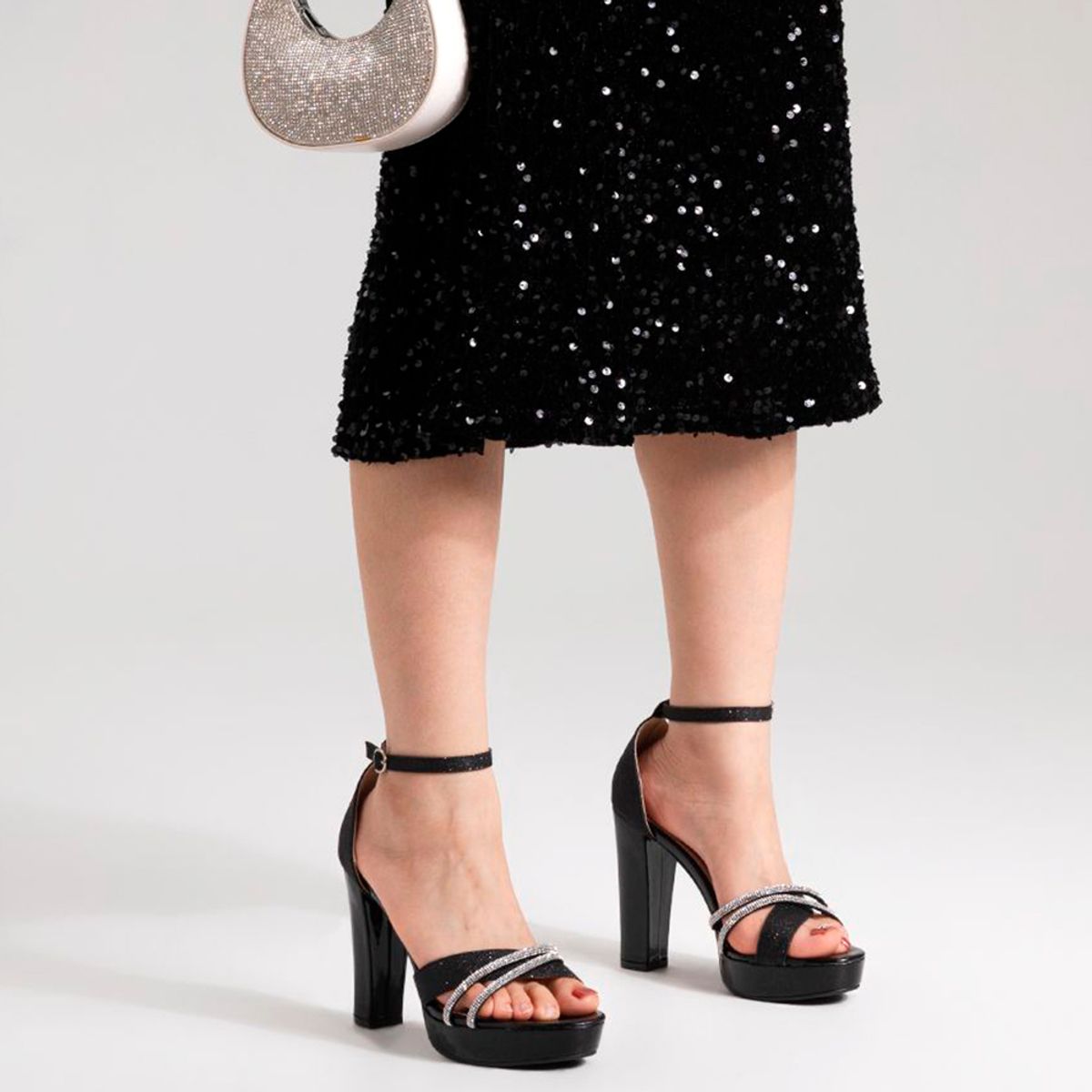 WEIDE - Sandalia Taco Alto Negro Fiesta QIU331 Weide