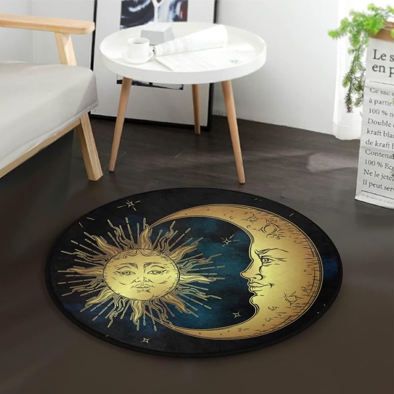 GENERICO - ALFOMBRA REDONDA negra CON DISEÑO de luna 160X160 CM