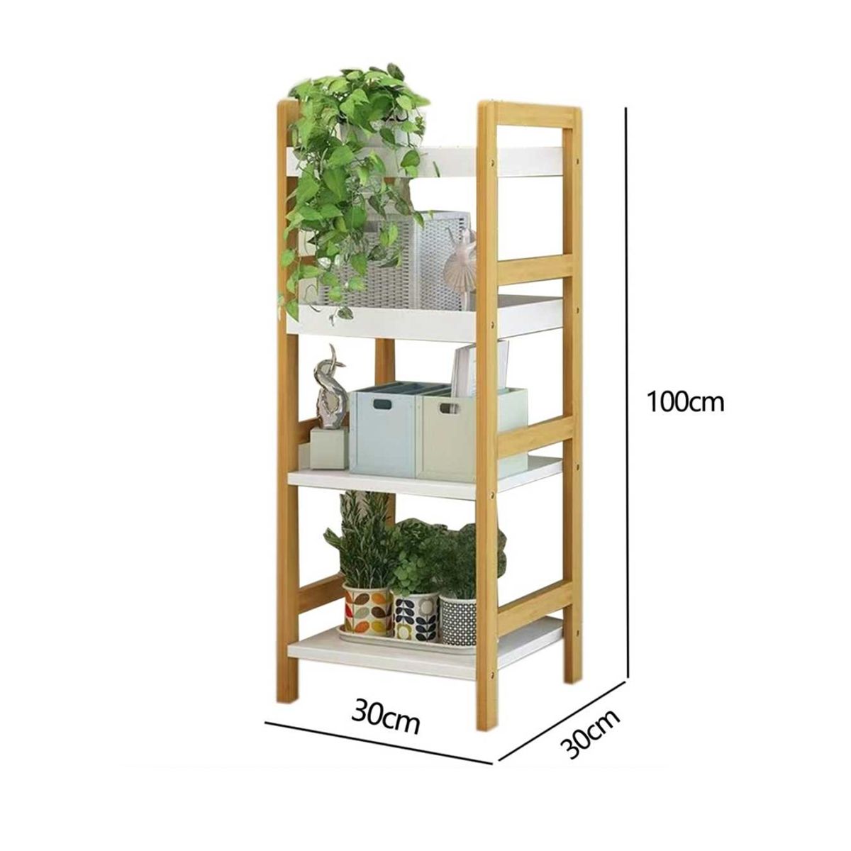 NEWTREE - Mueble Organizador Estante Repisa de Bambu 4 Niveles 30x30x100cm