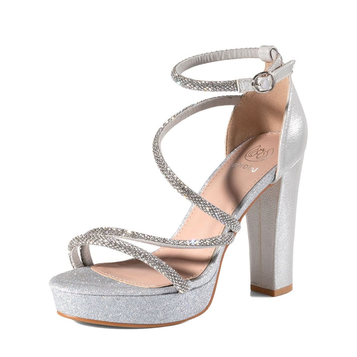WEIDE - Sandalia Taco Alto Plateado Fiesta QIU332 Weide
