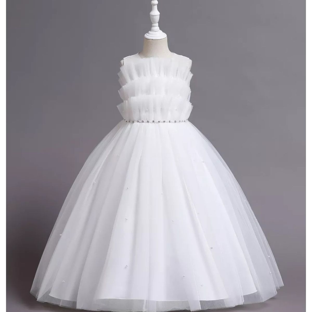 COMPRAPO - Vestido Bautizo Paje Fiesta Modelo Diana Blanco con Lazo Ajustable