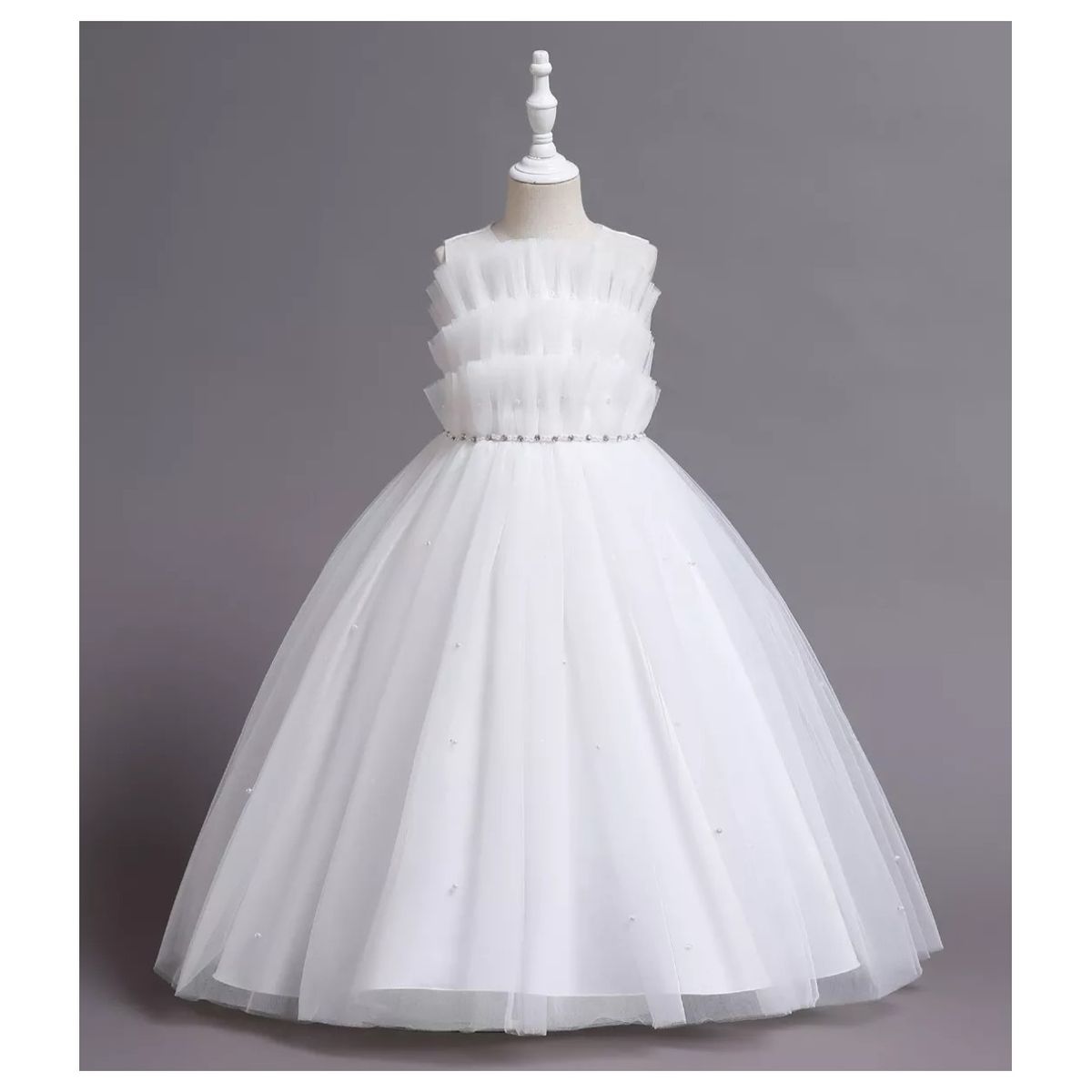 COMPRAPO - Vestido Bautizo Paje Fiesta Modelo Diana Blanco con Lazo Ajustable